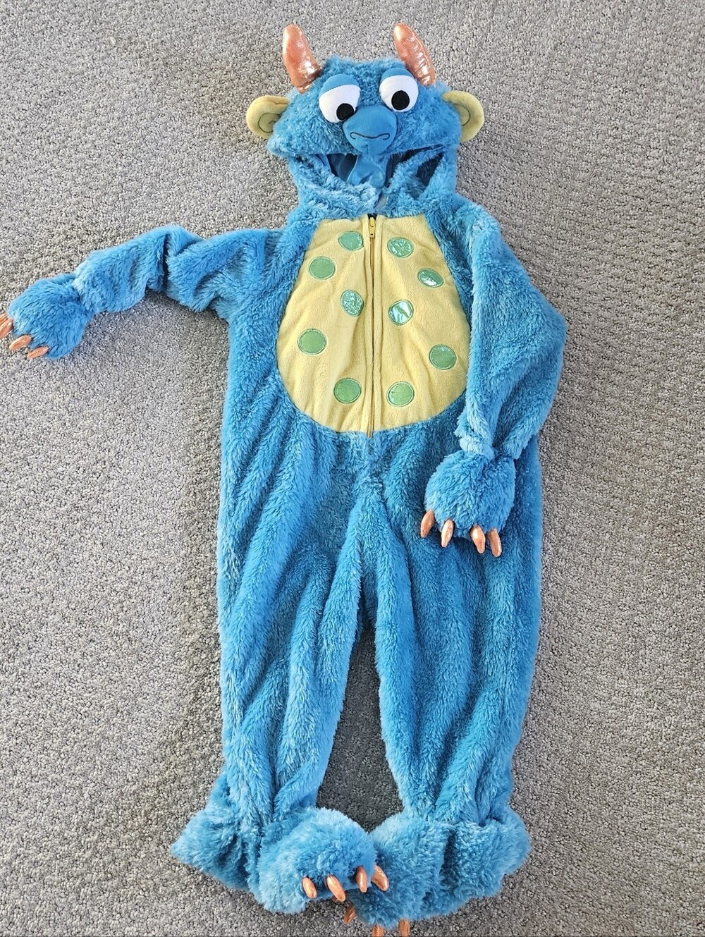 Blue Monster Plush Kids One-Piece Costume with Hood